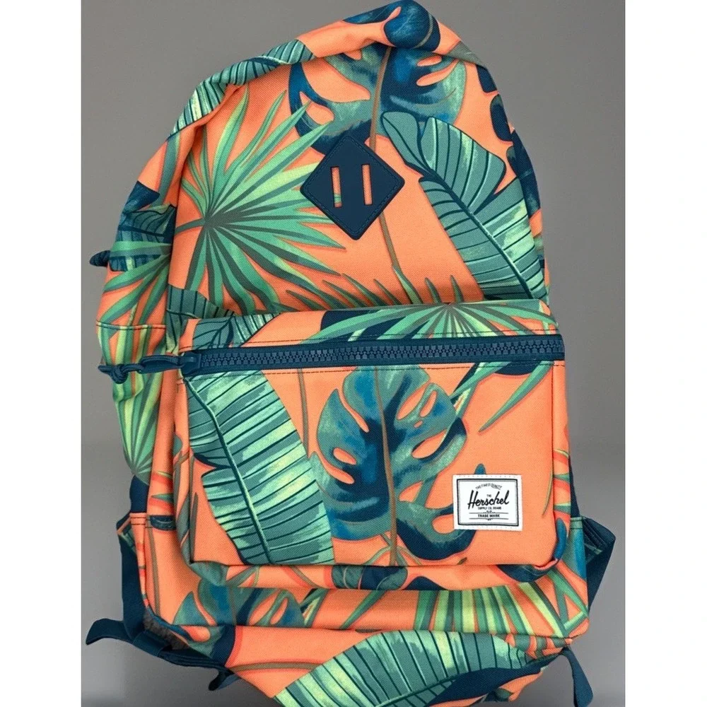 Herschel Heritage Youth Backpack Tangerine Palm Leaves Tropical Quality NEW Tags